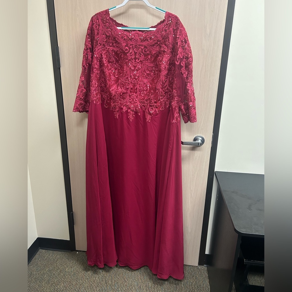 JJs House Burgundy Lace Long Sleeve Dress